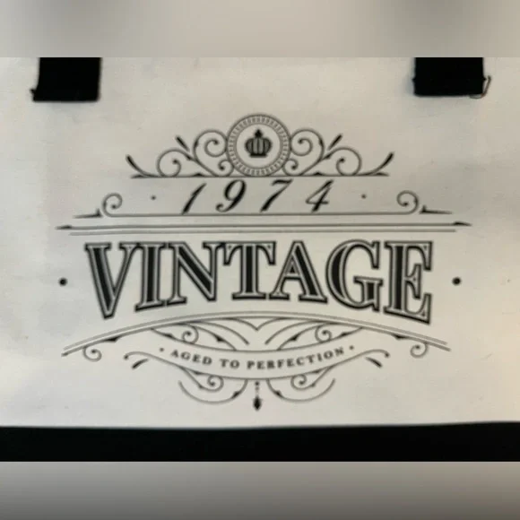 NWT “1974 Vintage, Back in 1974” Large Canvas Tote Bag Black & White Bow Detail - Picture 4 of 13